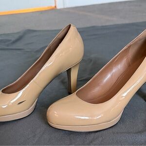 Clarks Beige Patent Leather Heels